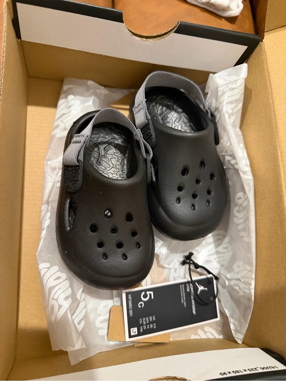 Jordan Hydrip (TD) Size 5c Kids Black Slip-On Water Clogs with Gray Heel Strap